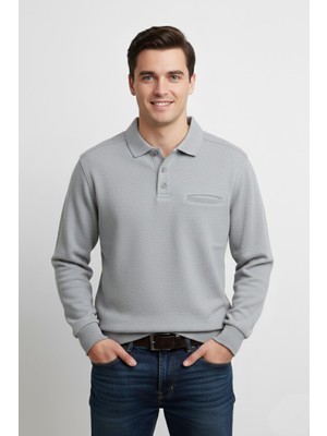 Baglan Erkek Polo Yaka Cepli Selanik Sweatshirt Regular Kalıp BGL-ST04872