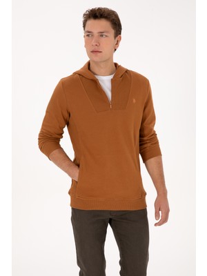 U.S. Polo Assn. Erkek Regular Fit Yarım Fermuarlı Kapüşonlu Camel Sweatshirt 50316391-VR233