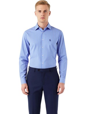 Ersefa Erkek Çizgili Uzun Kollu Gömlek Fitted Kalıp Dokuma Kumaş Iş ve Günlük Şıklık Sunan Tasarım