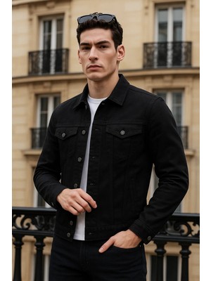 Comstar Erkek Günlük Mevsimlik Premium Trend Siyah Kot Ceket