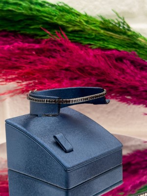 Livora Jewelry 925 Ayar Gümüş 2mm Kare Siyah Onix Taşlı Su Yolu Modeli Zarif Kadın Bileklik