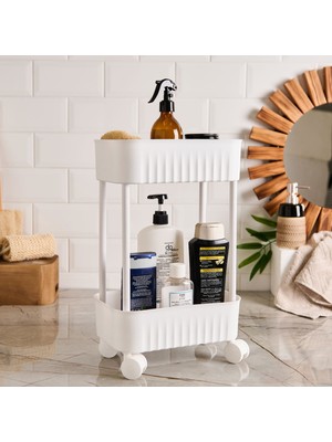Matmel Iki Katlı Tekerlekli Banyo Rafı - Beyaz - 45X27X17 cm