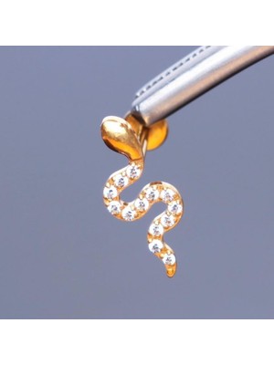 Aida Jewelss Yüksek Kalite G23 Titanium Yılan Zirkon Altın Titanyum 8x1.2mm Labret Piercing