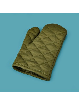 Gabardin Fırın Eldiveni - Yeşil - 17X30 cm