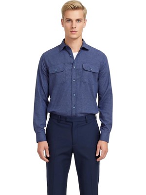 Ersefa Erkek Regular Fit Düz Desenli Çift Cepli Dokuma Kışlık Gömlek Ceket Günlük Stilinizi Tamamlar