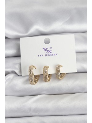 Mey İthalat Bfs Gold Renk Pirinç Zirkon Taşlı Kalpli Kadın Küpe