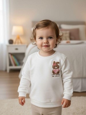 Zekids Kız Bebek Pamuklu Punch Tavşan Nakışlı Sweatshirt