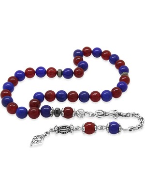 Tesbihane Kararmaz Metal Arnavut Zincir Püsküllü Küre Kesim Bordo Mavi Jade Doğaltaş Taraftar Tesbih M1