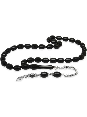 Tesbihane Kararmaz Metal Arnavut Zincir Püsküllü Sülün Imame Beyzi Kesim Siyah Katalin Tesbih