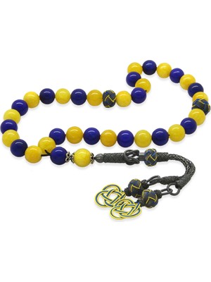 Tesbihane 1000 Ayar Gümüş Kazaz Püsküllü Küre Kesim Sarı Lacivert Jade Doğaltaş Taraftar Tesbih