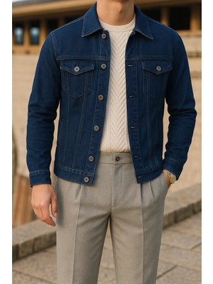 Comstar Erkek Mevsimlik Slim Fit Trend Klasik Lacivert Kot Ceket