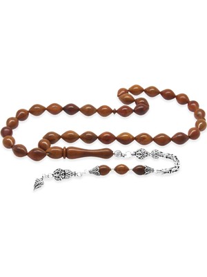 Tesbihane 925 Ayar Gümüş Kral Zincir Püsküllü Istanbul Kesim Koyu Kahverengi Cilalı Kuka Tesbih