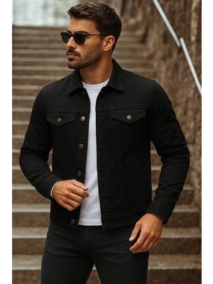 Comstar Erkek Mevsimlik Basic Günlük Trend Siyah Kot Ceket