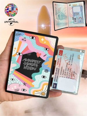 Nurdic Manifest Your Vision Desenli Pürüzsüz Yüzey Deri Pasaport Kılıfı Kabı Tüm Ülke Pasaportlarına Uygun