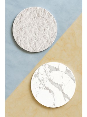 Nurdic Ev Dekor Oval Pleksi Bardak Altlığı Temalı Desenli 2 Adet Set Beyaz Mermer