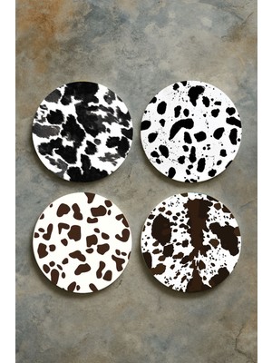 Nurdic Ev Dekor Oval Pleksi Bardak Altlığı Temalı Desenli 4'lü Set Dalmaçyalı