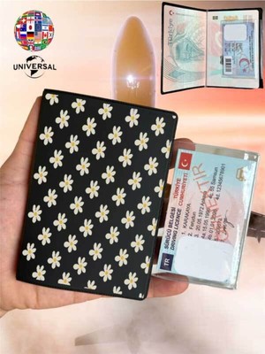 Nurdic Papatya Desenli Pürüzsüz Yüzey Deri Pasaport Kılıfı Kabı Tüm Ülke Pasaportlarına Uygun