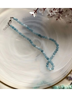 Pel Design Akuamarin Taşı Çelik Aparatlı Kolye El Yapımı