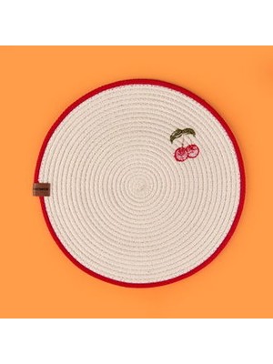 Evidea Soft Kiraz Nakışlı Supla - Ekru - 33X33 cm