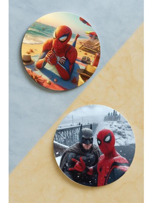 Nurdic Ev Dekor Oval Pleksi Bardak Altlığı Temalı Desenli 2 Adet Set Spider