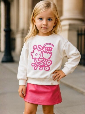 Zekids Kız Çocuk Pamuklu Çiçek Desenli Sweatshirt