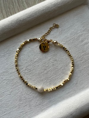 Pel Design Harfli Ay Taşı Altın Kaplama Dorika Bileklik Kişiye Özel