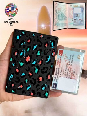 Nurdic Leopar Desenli Deri Pasaport Kılıfı Kabı Tüm Ülke Pasaportlarına Uygun
