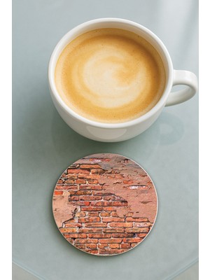 Nurdic Yuvarlak Pleksi Bardak Altlığı Baskı Desenli Tekli Tuğla Duvar