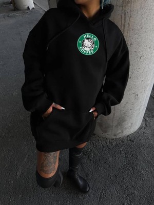 Rawea Fashion Üç Iplik Penye Uzun Kol Kapüşonlu Sweatshirt - Siyah