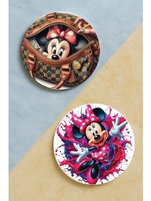 Nurdic Ev Dekor Oval Pleksi Bardak Altlığı Temalı Desenli 2 Adet Set Minnie