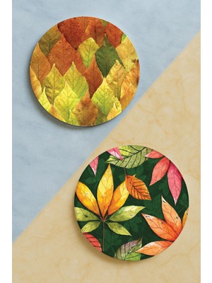 Nurdic Ev Dekor Oval Pleksi Bardak Altlığı Temalı Desenli 2 Adet Set Sonbahar