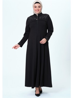 Gülenay Kadın Büyük Beden Maya Kumaş Parçalı Mevsimlik Ferace