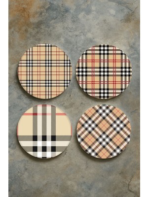 Nurdic Ev Dekor Oval Pleksi Bardak Altlığı Temalı Desenli 4'lü Set Burberrr