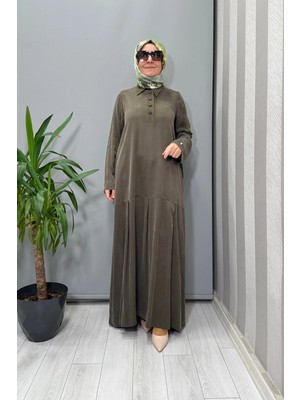 Miss Dalida Gömlek Yaka Cupro Elbise Haki T26K-4002