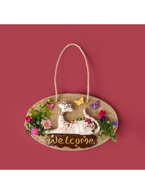 Objevi Dekoratif Welcome Cat Kapı Süsü - Renkli - 26X16 cm