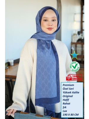 Hint İpek Hint Ipek Premium Lux Original Monogram Şal (Ipek Vual, Özel Seri, Yüksek Kalite, Hafif, Rahat, Şık, Tesettür Giyim, Shawl, Hijab)
