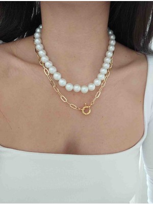 Kadın Incili Kilit Zincir Kolye