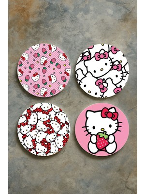 Nurdic Ev Dekor Oval Pleksi Bardak Altlığı Temalı Desenli 4'lü Set Kittyyyyyy