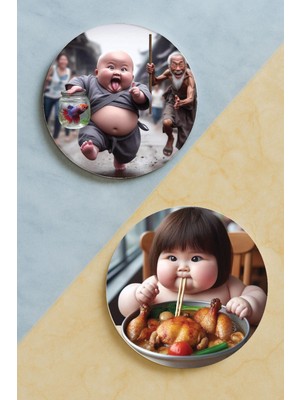 Nurdic Ev Dekor Oval Pleksi Bardak Altlığı Temalı Desenli 2 Adet Set Şişman Çocuk