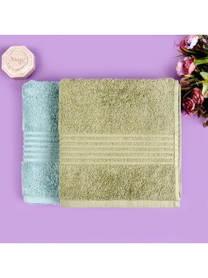 Evidea Soft Samantha 2'li Havlu Seti - Haki / Mavi - 50X100 cm