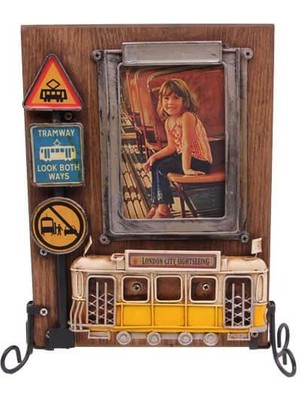 Dekoratif Metal Çerçeve Tramvay Dekorlu Vintage Hediyelik