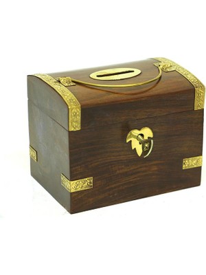 Kumbara Kilitli Ahşap Kutu Kumbara Hediyelik