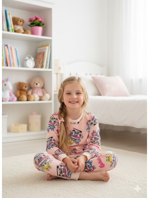 Arya Nisa Kids Kız Çocuk Labubu Karakter Baskılı  %100 Pamuk Mevsimlik Takım