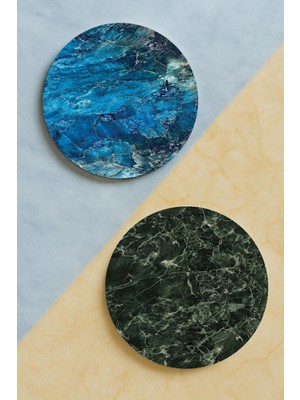 Nurdic Ev Dekor Oval Pleksi Bardak Altlığı Temalı Desenli 2 Adet Set Marble