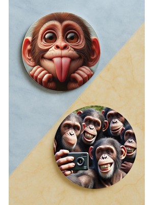 Nurdic Ev Dekor Oval Pleksi Bardak Altlığı Temalı Desenli 2 Adet Set Maymun