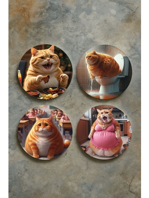 Nurdic Ev Dekor Oval Pleksi Bardak Altlığı Temalı Desenli 4'lü Set Obur