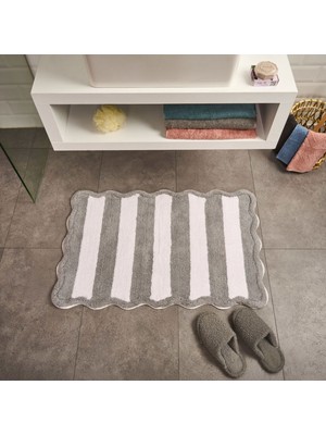 Matmel Soft Tufting Line Banyo Paspası - Ekru / Gri - 60X90 cm
