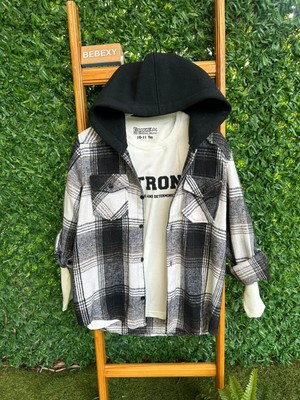 bebexy Siyah-Beyaz  Oduncu Gömlek-Bodytakım