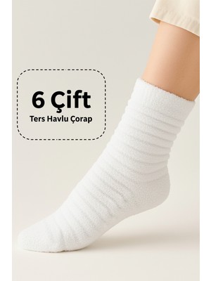 Hrnzafer Tekstil Kışlık 6’lı Kadın Çizgili Kabartma Ters Havlu Uzun Çorap Seti