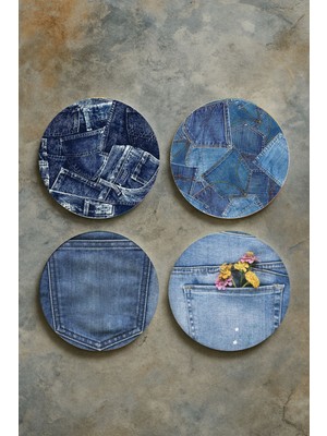 Nurdic Ev Dekor Oval Pleksi Bardak Altlığı Temalı Desenli 4'lü Set Jeann